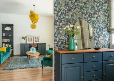 Budapest home staging eladásra felkészített lakás előszoba nappali dekorációval