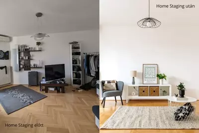 előtte utána home staging nappali összehasonlítás célja lakáseladás gyorsan 